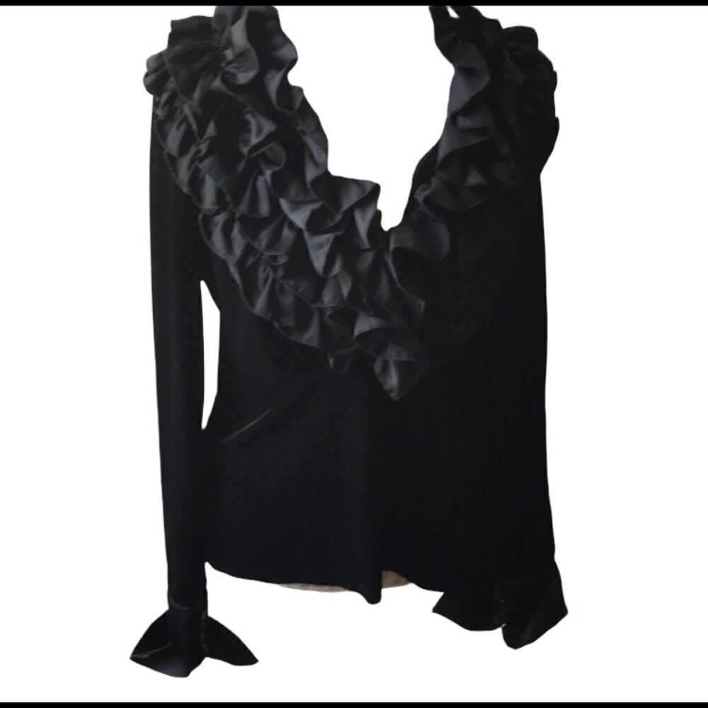Alexandra Rosati size large awesome black velvet back zip top with ruffl…